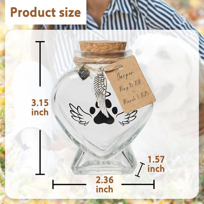 Heart-Shaped Glass Keepsake Urn for Pet Memorials - Ideal for Fur, Hair, Whiskers, or Ashes with Cork Top and Charms for Rainbow Bridge Tribute