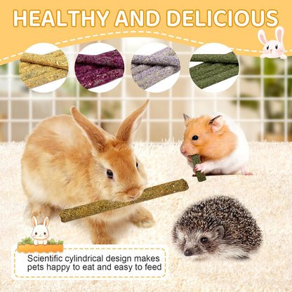 52-Piece Grass Chew Sticks for Small Animals, Enriched with Mixed Flowers, Roses, Calendula, and Forget-Me-Not for Guinea Pigs and Rabbits