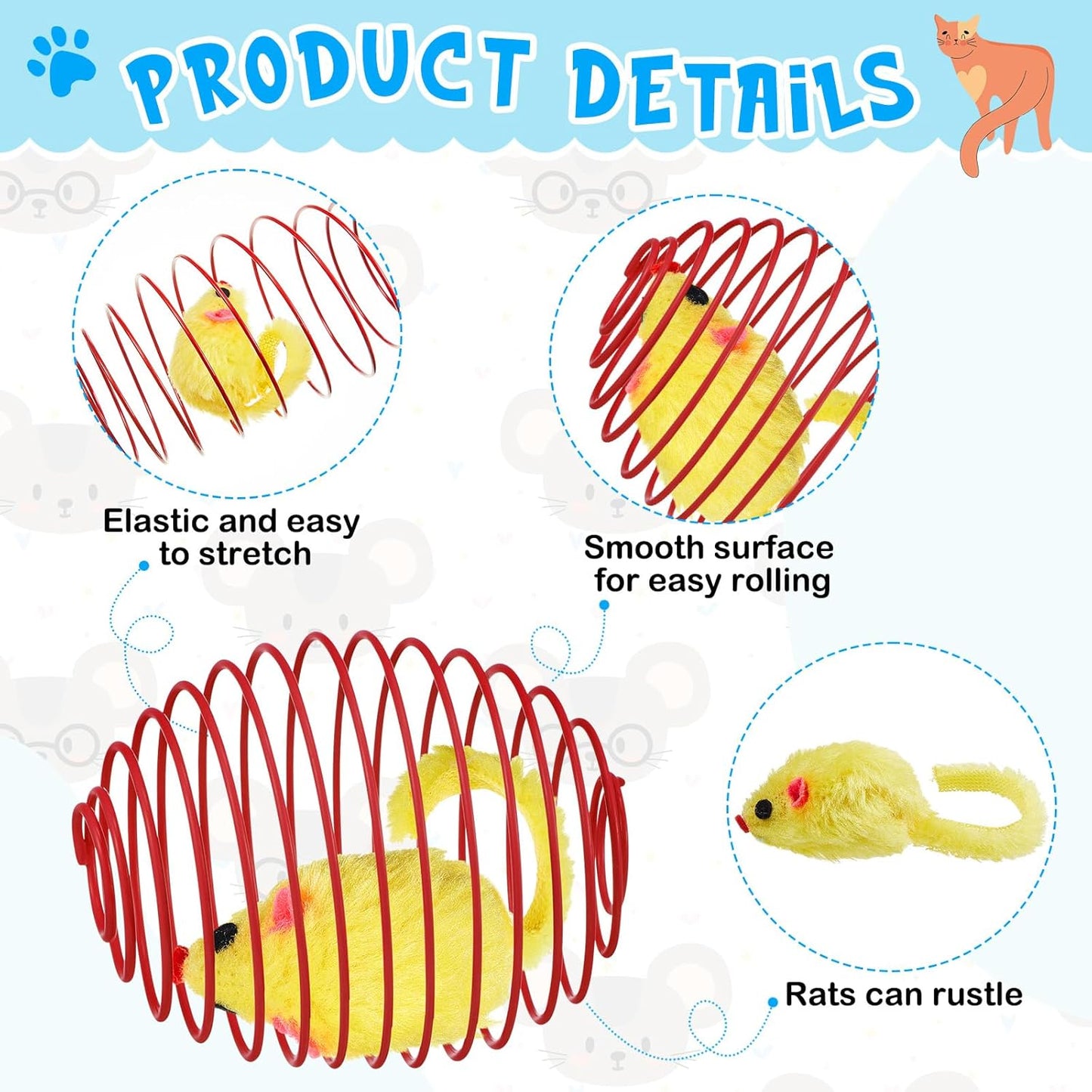 5-Piece Interactive Cat Spring Ball Toy Set - Colorful Stretchable Rolling Coils for Kittens and Cats (Multicolor)
