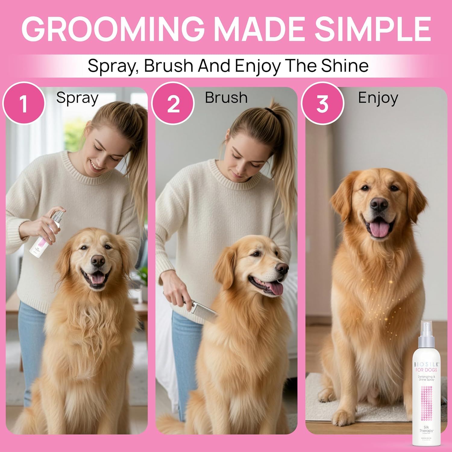 Silk Therapy Detangling and Shine Protecting Spray for Dogs, Suitable for All Coats and Breeds, 8 Fl Oz