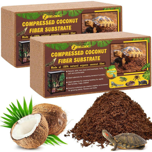  2-Pack Organic Coconut Fiber Substrate for Terrarium Bedding - Ideal for Reptiles, Tortoises, Bearded Dragons, Leopard Geckos, Snakes, Hermit Crabs, Frogs, and Tarantulas