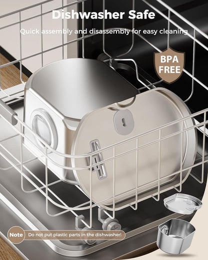 Neareal Stainless Steel Cat Water Fountain - 74Oz/2.2L Automatic Pet Drinking Dispenser with Quadruple Filtration System and Water Level Window