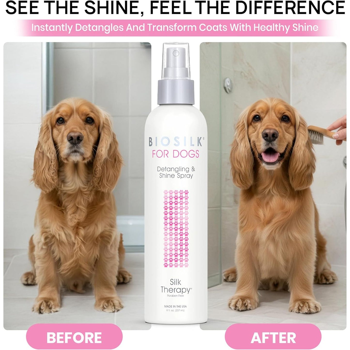 Silk Therapy Detangling and Shine Protecting Spray for Dogs, Suitable for All Coats and Breeds, 8 Fl Oz
