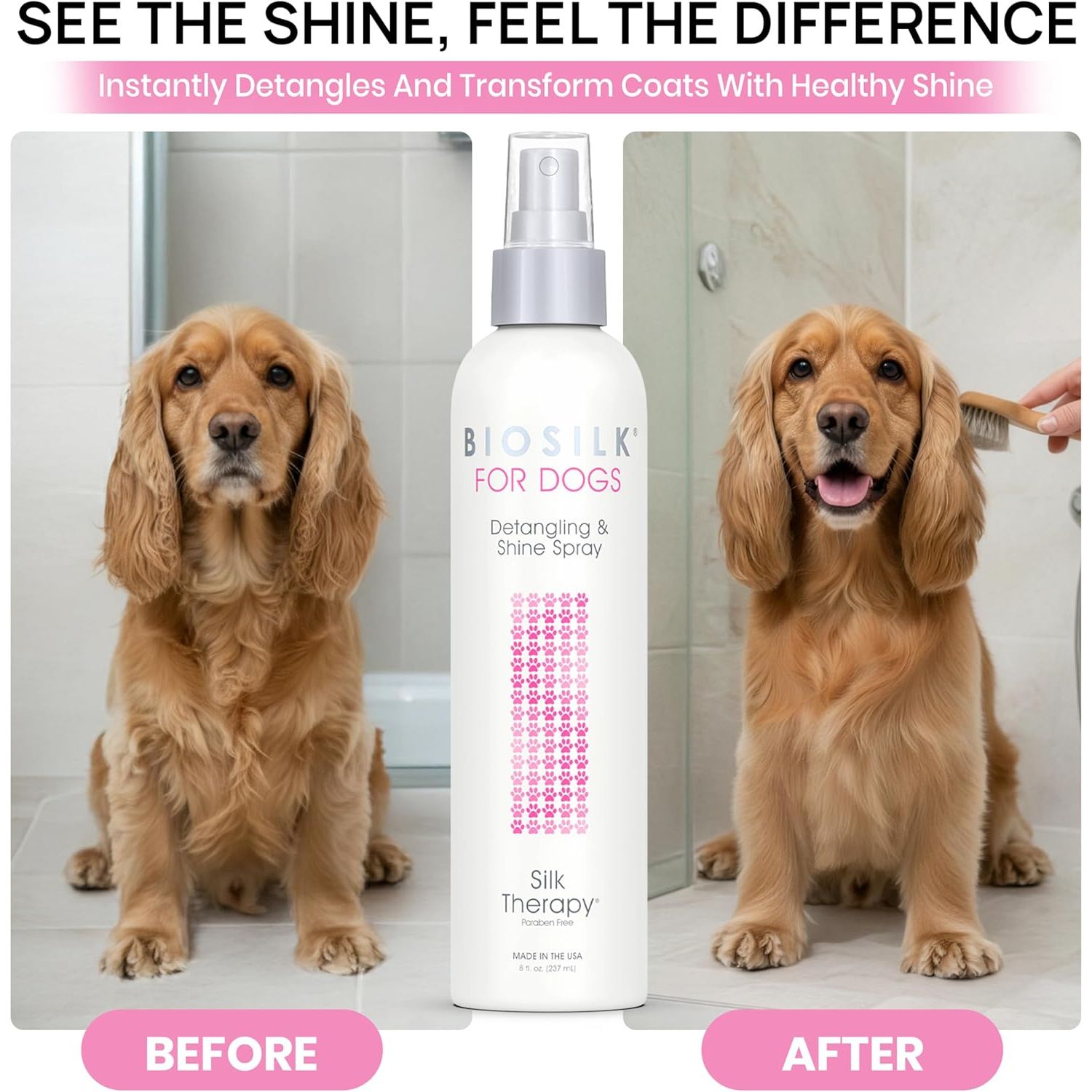 Silk Therapy Detangling and Shine Protecting Spray for Dogs, Suitable for All Coats and Breeds, 8 Fl Oz