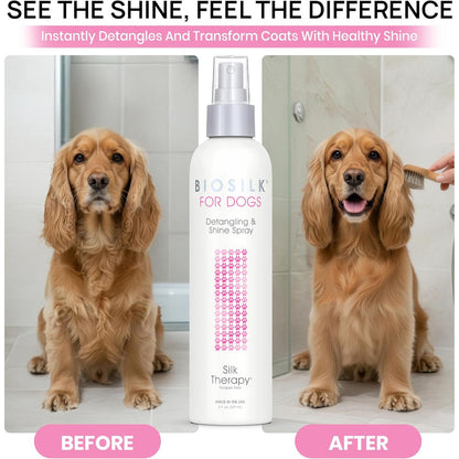 Silk Therapy Detangling and Shine Protecting Spray for Dogs, Suitable for All Coats and Breeds, 8 Fl Oz