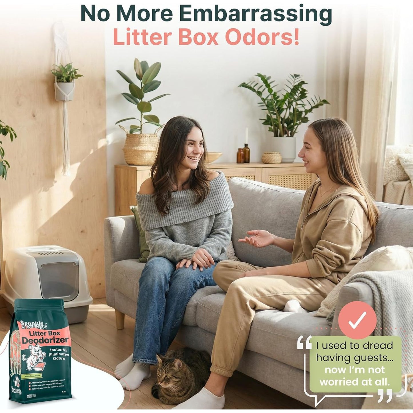 Premium Cat Litter Deodorizer | Non-Toxic and Safe for Kittens | Odor Control and Home Freshening | Convenient Sprinkle and Sweep Application | Made in the USA