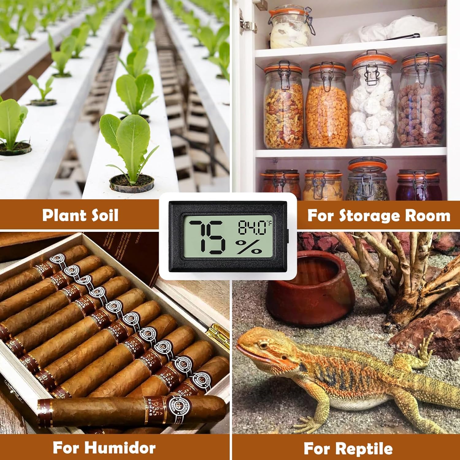 Digital Reptile Thermometer and Humidity Gauge - 2-Pack Adhesive Hygrometer for Terrariums, Ideal for Bearded Dragons, Leopards, Crested Geckos, Snakes, and Lizards