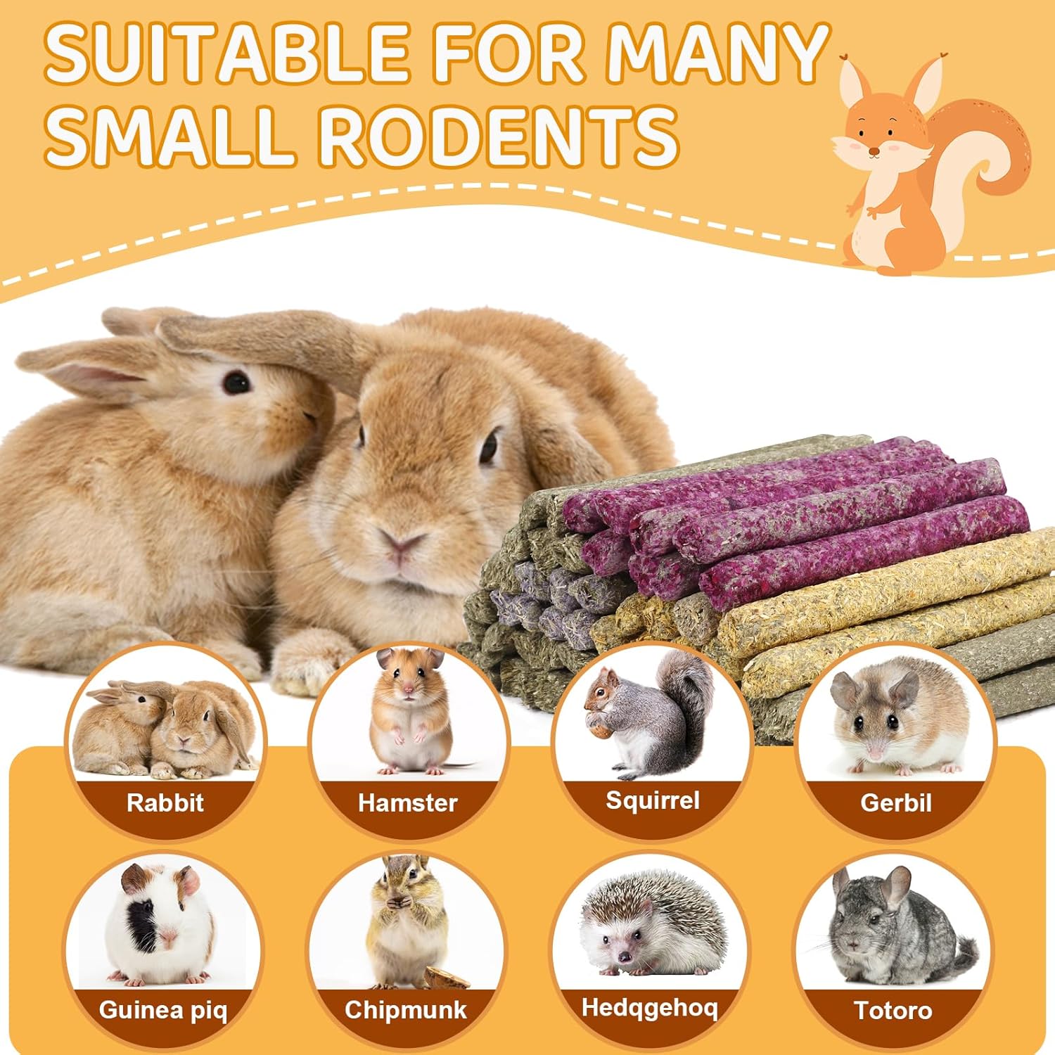 52-Piece Grass Chew Sticks for Small Animals, Enriched with Mixed Flowers, Roses, Calendula, and Forget-Me-Not for Guinea Pigs and Rabbits