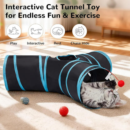 3-Way Collapsible Cat Tunnel with Peek Hole and Toy Ball for Indoor Cats and Small Pets
