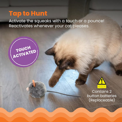 Touch-Activated Squeak Mouse Cat Toy with Catnip - Gray