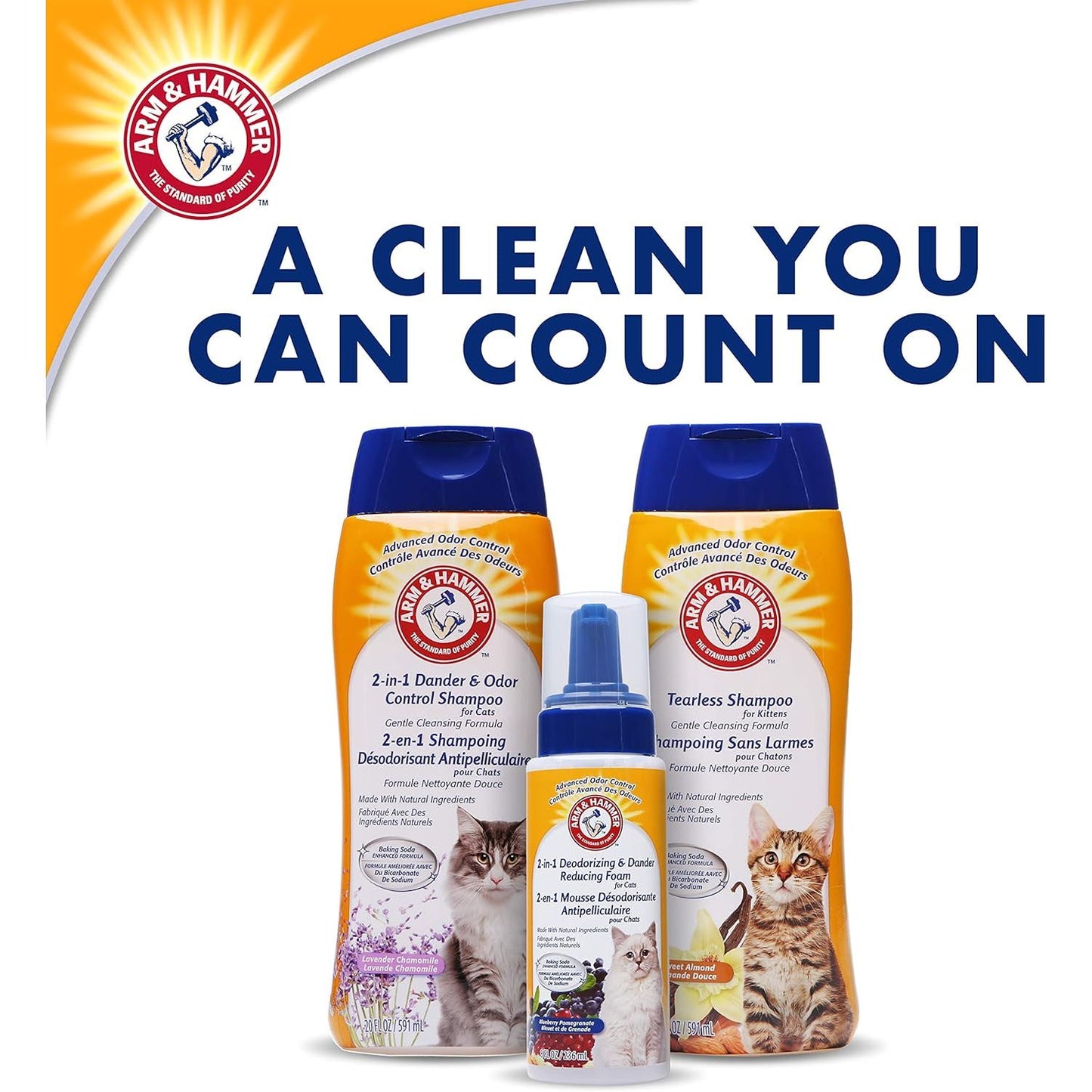 2-in-1 Deodorizing and Dander-Reducing Cat Shampoo with Baking Soda, Lavender Chamomile Scent, 20 Fl Oz