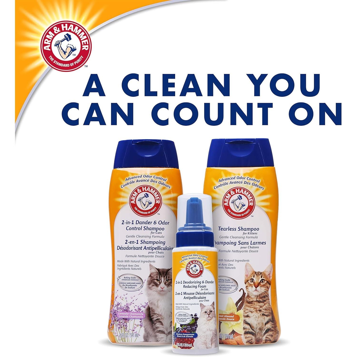 2-in-1 Deodorizing and Dander-Reducing Cat Shampoo with Baking Soda, Lavender Chamomile Scent, 20 Fl Oz