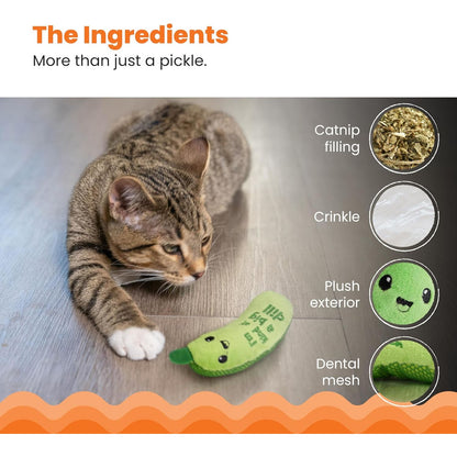 Catstages Crunchy Pickle Kicker Cat Toy - Plush Crinkle Toy with Catnip and Dental Mesh for Feline Health and Happiness, 6.5 inches