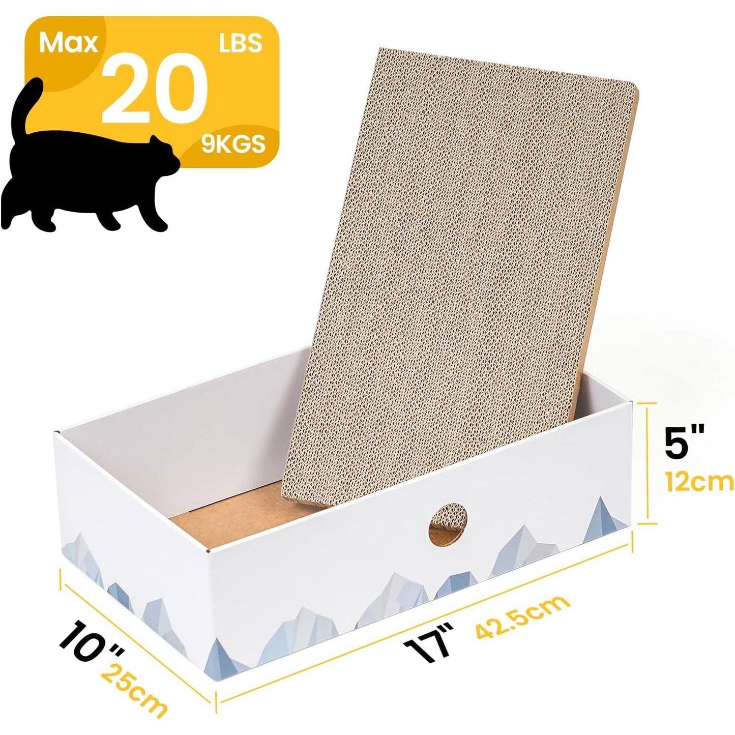 Heavy-Duty Double-Sided Cardboard Cat Scratcher Box and Lounger with Interactive Hole Design, Large Indoor Cat Bed