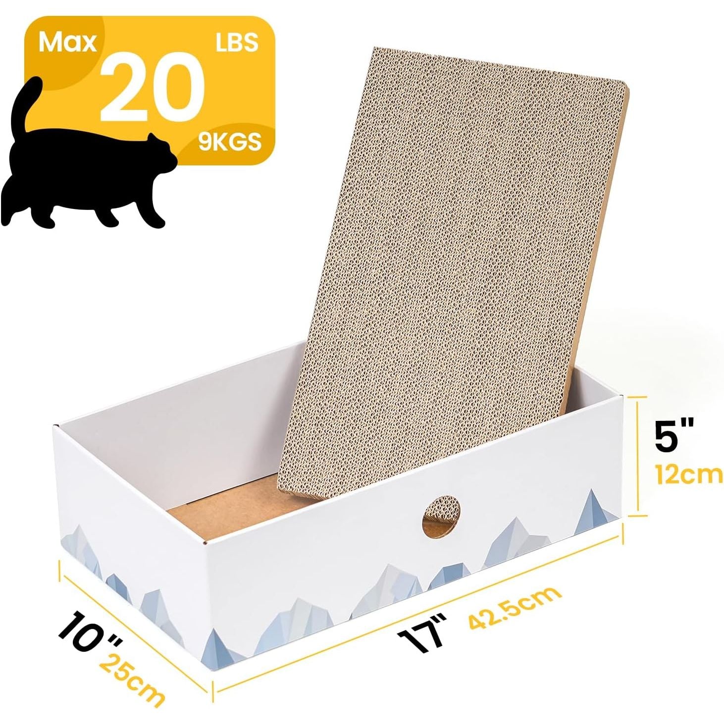 Heavy-Duty Double-Sided Cardboard Cat Scratcher Box and Lounger with Interactive Hole Design, Large Indoor Cat Bed