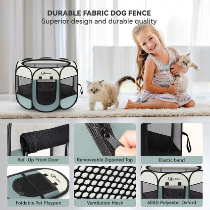 Portable Indoor/Outdoor Pet Playpen for Small Dogs, Cats, and Rabbits with Carrying Case - Grey, Small