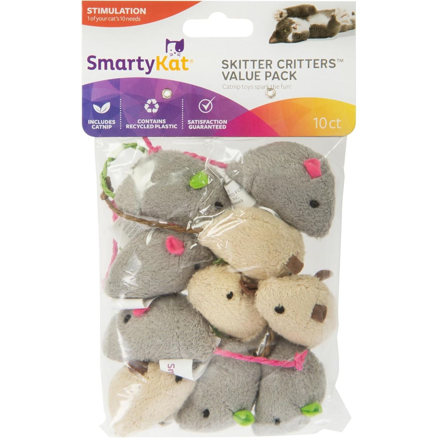 Exciting SmartyKat Skitter Critters Catnip Cat Toy Set - 10 Irresistible Plush Mice for Endless Feline Fun!
