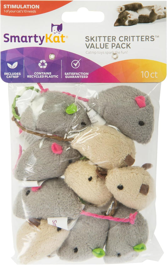Exciting SmartyKat Skitter Critters Catnip Cat Toy Set - 10 Irresistible Plush Mice for Endless Feline Fun!