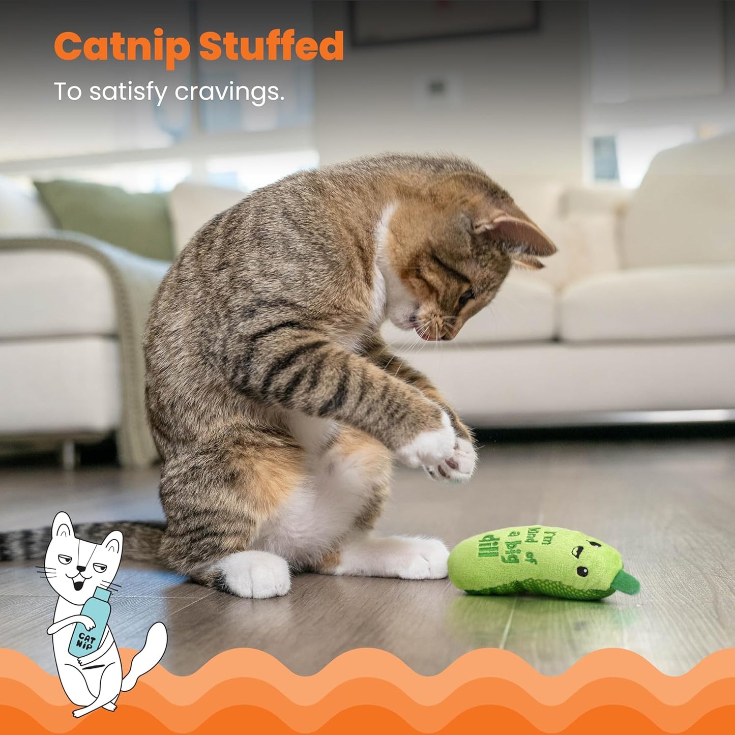 Catstages Crunchy Pickle Kicker Cat Toy - Plush Crinkle Toy with Catnip and Dental Mesh for Feline Health and Happiness, 6.5 inches