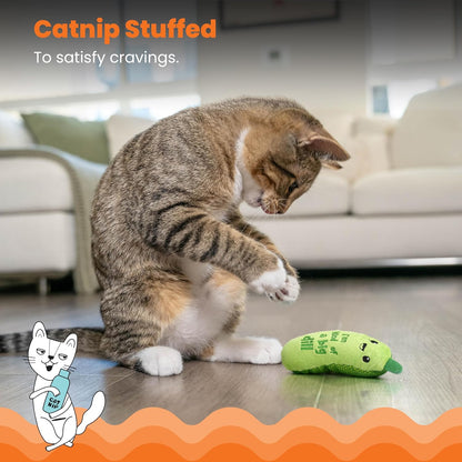 Catstages Crunchy Pickle Kicker Cat Toy - Plush Crinkle Toy with Catnip and Dental Mesh for Feline Health and Happiness, 6.5 inches