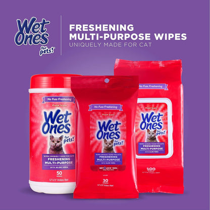 Multi-Purpose Cat Grooming Wipes with Aloe Vera 