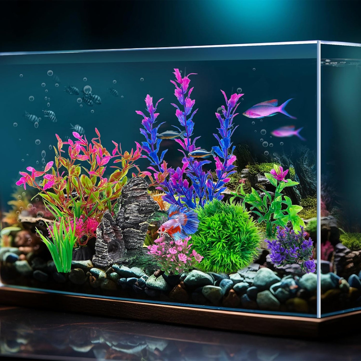 Artificial Aquarium Plant and Rock Cave Decoration Set for Goldfish and Betta Fish Tanks - Versatile Accessories for Small and Large Fish Bowls
