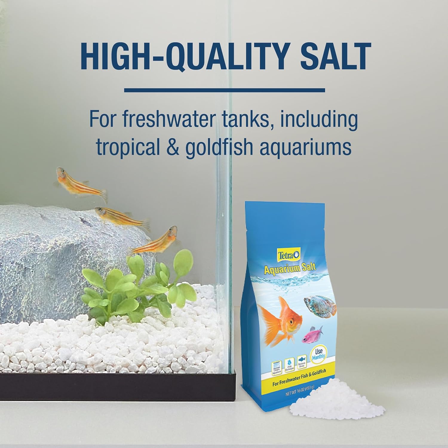 Aquarium Salt for Freshwater Fish Tanks - 16 Ounces, Enhances Health for Tropical and Goldfish Aquariums