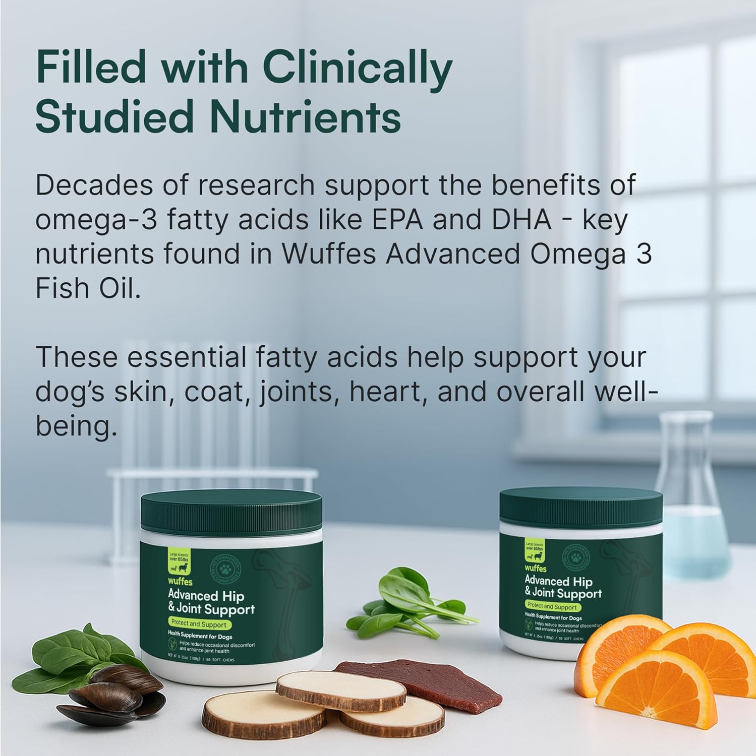 Wuffes Advanced Hip & Joint Chews for Dogs - Powerful Support with Glucosamine, Chondroitin & Omega 3 (Pack of 2, Small & Large Breed)