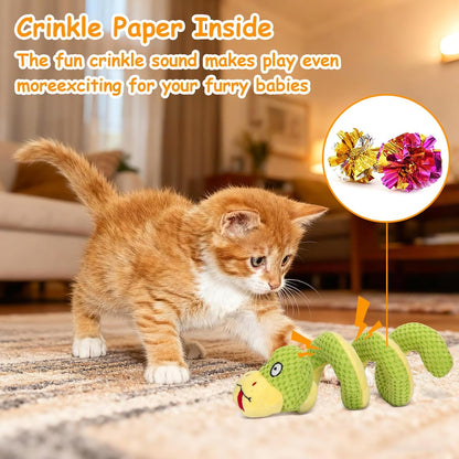 Realistic Snake Interactive Cat Toy – Plush Kicker with Silvervine & Catnip, Crinkle Sound, Spring-Loaded Design for Indoor Cats