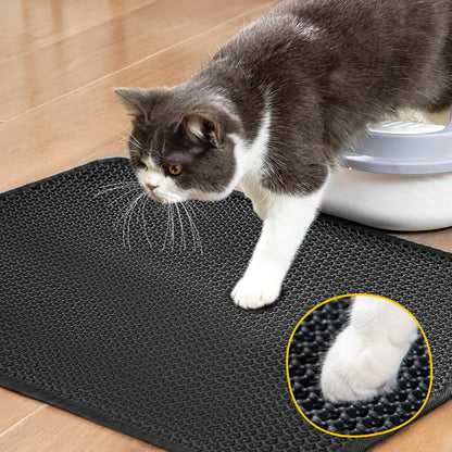 Compact Cat Litter Mat 23.6" x 14.6" - Waterproof and Leakproof Honeycomb Design, Washable and Easy to Clean, Ideal for Small Spaces, Black
