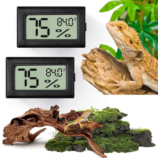 Digital Reptile Thermometer and Humidity Gauge - 2-Pack Adhesive Hygrometer for Terrariums, Ideal for Bearded Dragons, Leopards, Crested Geckos, Snakes, and Lizards