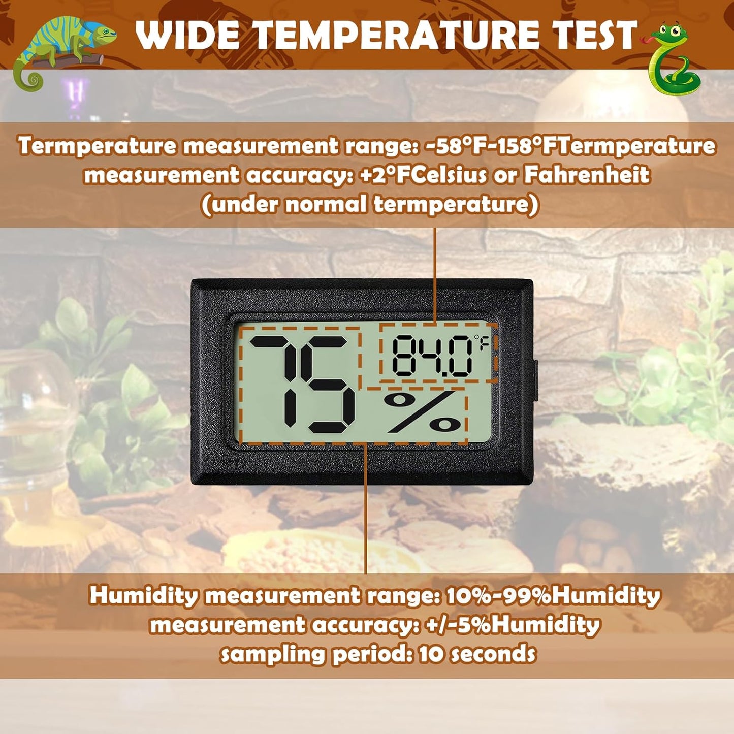 Digital Reptile Thermometer and Humidity Gauge - 2-Pack Adhesive Hygrometer for Terrariums, Ideal for Bearded Dragons, Leopards, Crested Geckos, Snakes, and Lizards