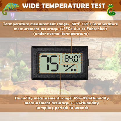 Digital Reptile Thermometer and Humidity Gauge - 2-Pack Adhesive Hygrometer for Terrariums, Ideal for Bearded Dragons, Leopards, Crested Geckos, Snakes, and Lizards