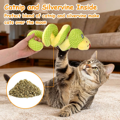 Realistic Snake Interactive Cat Toy – Plush Kicker with Silvervine & Catnip, Crinkle Sound, Spring-Loaded Design for Indoor Cats