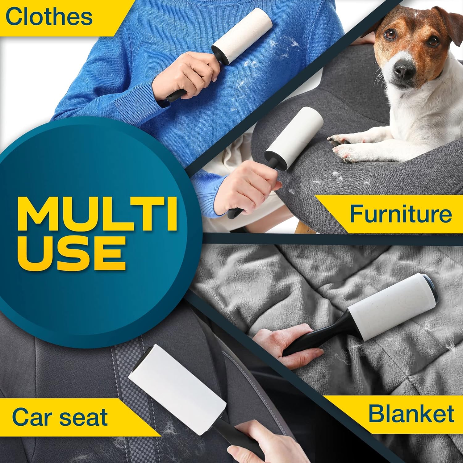 Professional Lint Rollers for Pet Hair Removal - 5 Large Sticky Rollers for Couch, Clothing, Furniture, and Carpet