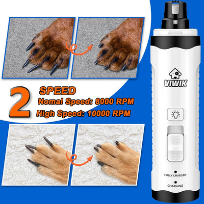  Electric Pet Nail Trimmers with LED Light - Dual-Speed, Quiet Clippers for Dogs and Cats of All Sizes