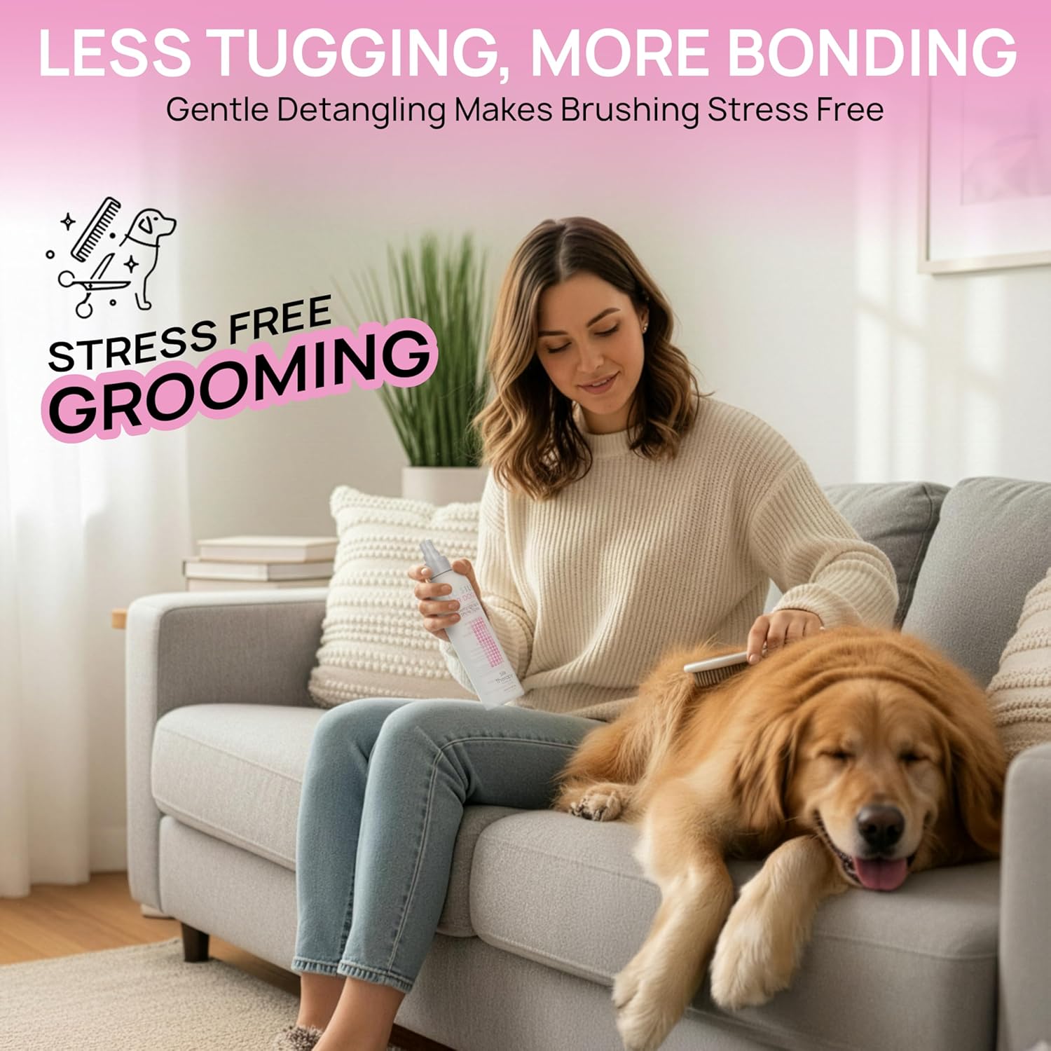 Silk Therapy Detangling and Shine Protecting Spray for Dogs, Suitable for All Coats and Breeds, 8 Fl Oz