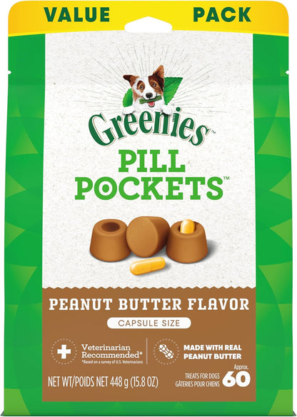 Pill Pockets for Dogs Large Size, Soft Dog Treats, with Real Peanut Butter, 15.8 Oz. Pouch (60 Treats)