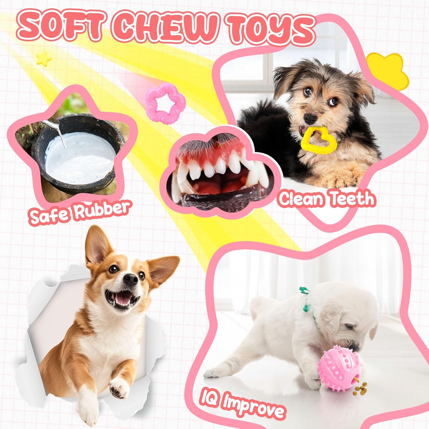 9-Pack Pink Puppy Chew Toys - Enrichment and Teething Solutions for Small Dogs, Includes Squeaky Plush Toy for Engagement and Entertainment