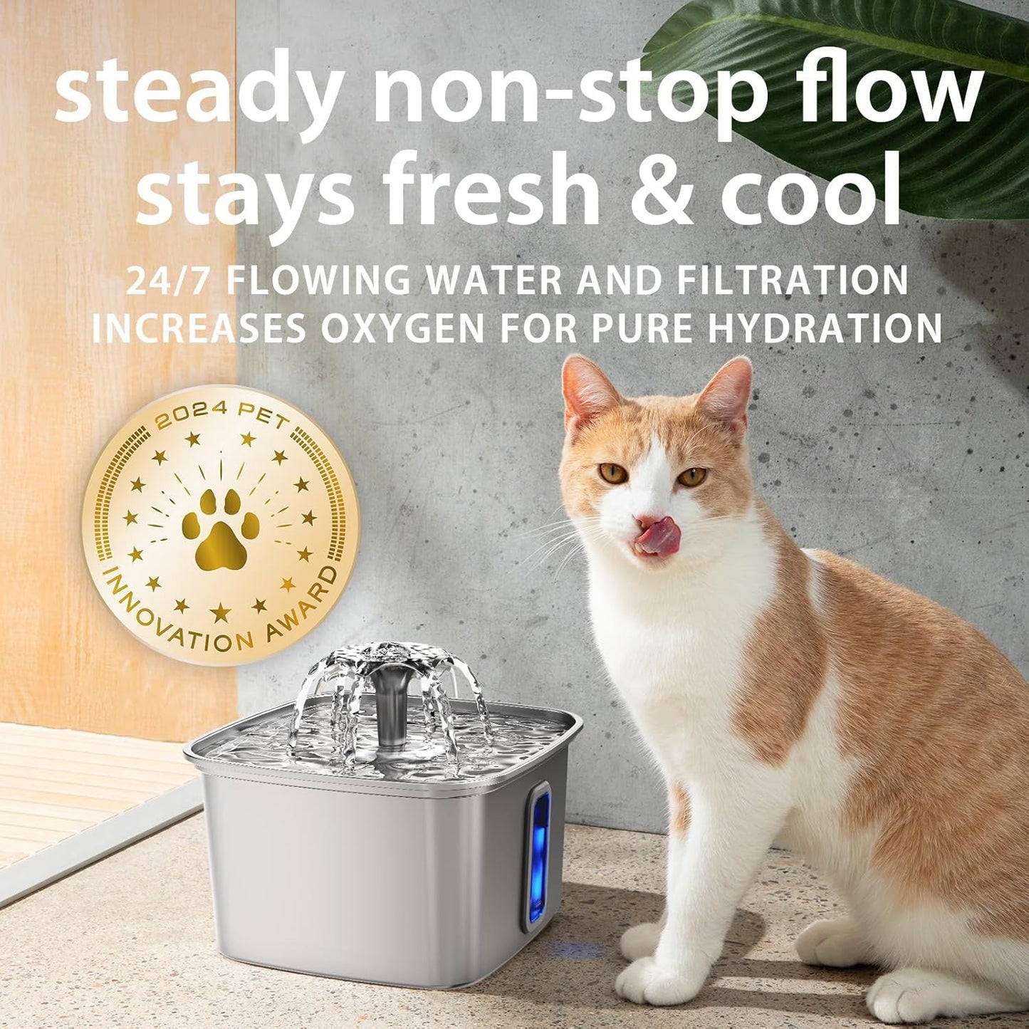Premium Stainless Steel Automatic Pet Water Fountain - 3.2L Capacity with 3 Filters & Silicone Mat for Cats & Dogs - Award-Winning Silver Design