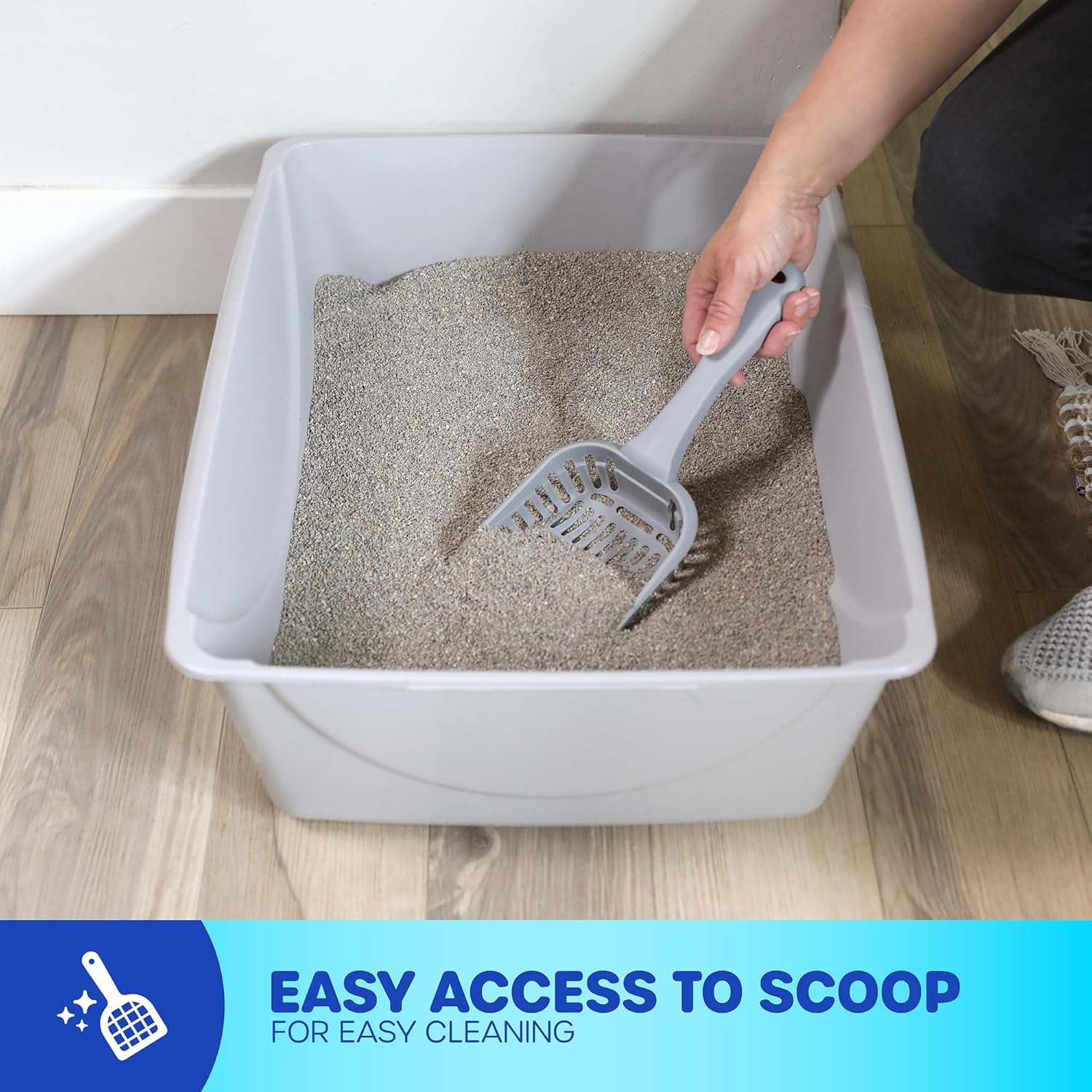 Petmate Open Litter Pan - Spacious Blue/Gray Design for Comfortable Cat Use, Made in the USA