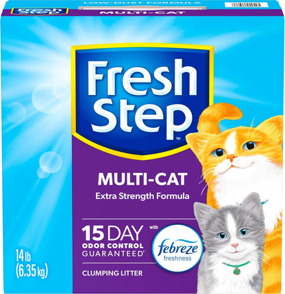 Fresh Step Clumping Cat Litter, Multi-Cat, Long Lasting Odor Control Kitty Litter with Activated Charcoal, Low Dust Formula, 14 Lb