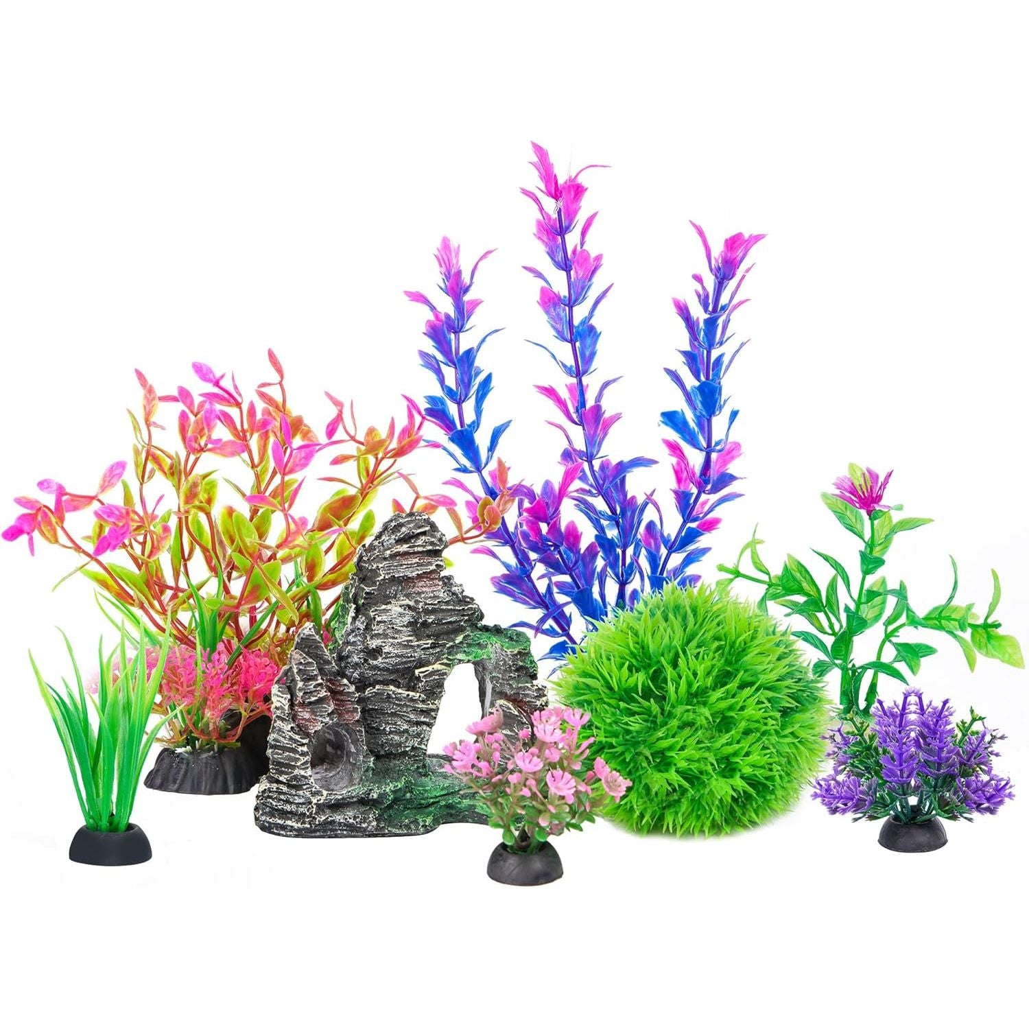 Artificial Aquarium Plant and Rock Cave Decoration Set for Goldfish and Betta Fish Tanks - Versatile Accessories for Small and Large Fish Bowls