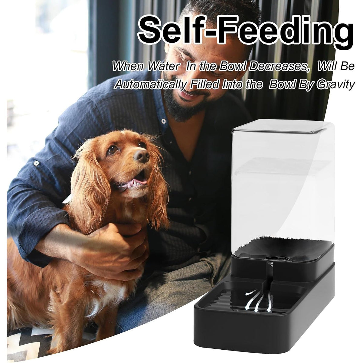 Automatic Feeder and Water Dispenser Set with Pet Food Bowl and Gravity Waterer for Small to Medium Dogs and Cats, 3.3L Capacity (Black)