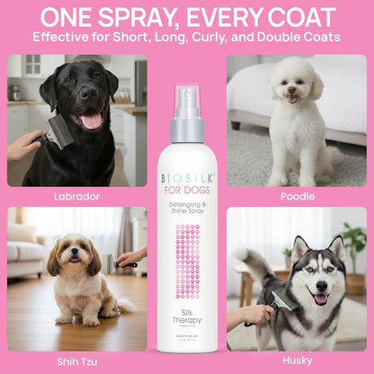 Silk Therapy Detangling and Shine Protecting Spray for Dogs, Suitable for All Coats and Breeds, 8 Fl Oz