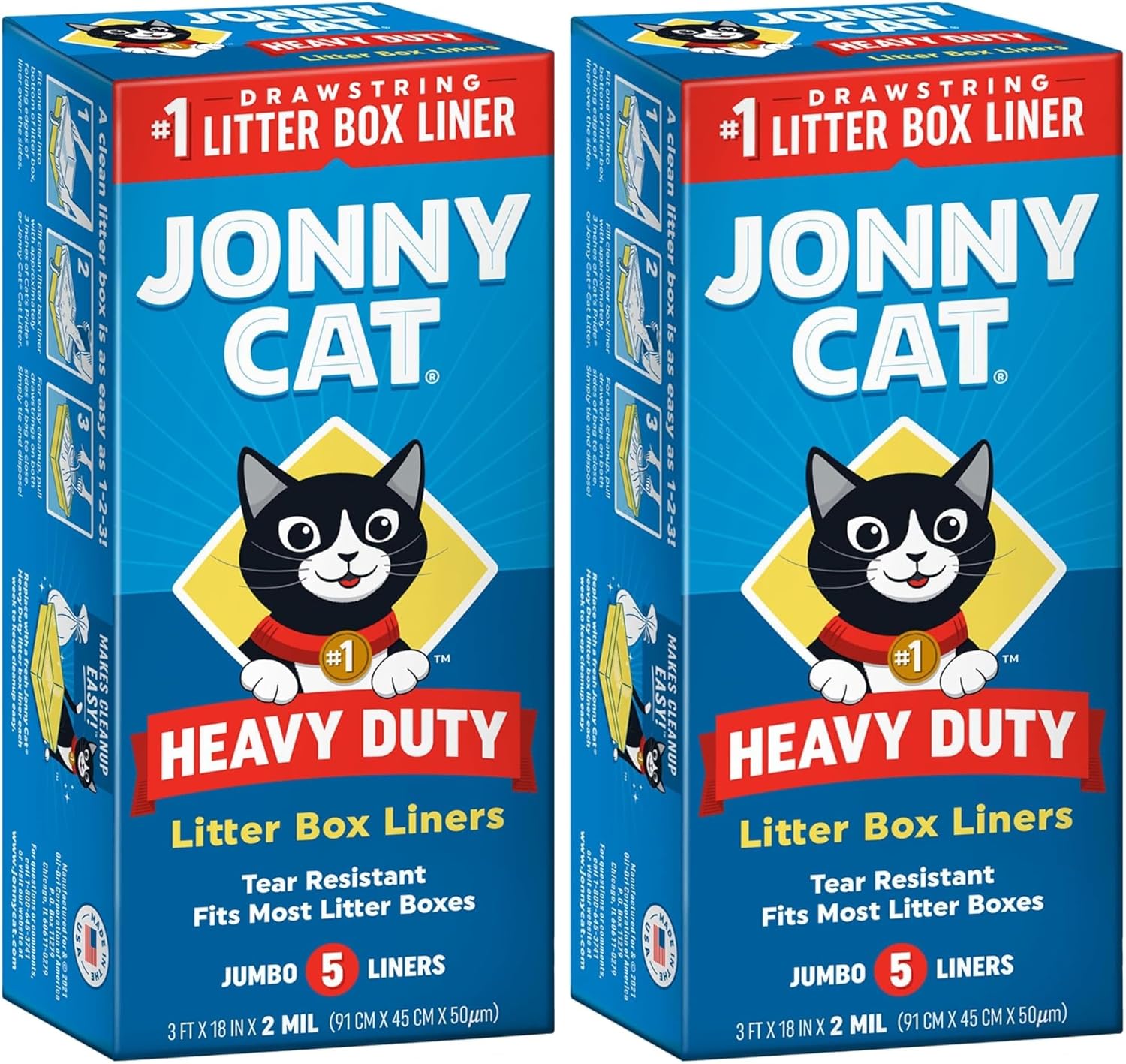 Cat Litter Box Liners: Heavy Duty - Tear & Leak Resistant - Drawstring Close - Jumbo, 5 Count