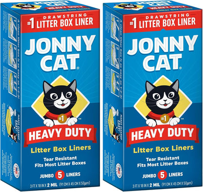 Cat Litter Box Liners: Heavy Duty - Tear & Leak Resistant - Drawstring Close - Jumbo, 5 Count