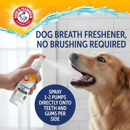 Arm & Hammer Complete Care Dog Dental Spray, Mint Flavor, Easy Brushless Dog Breath Freshener, Baking Soda Enhanced Formula for Fresh Dog Breath, 6Oz