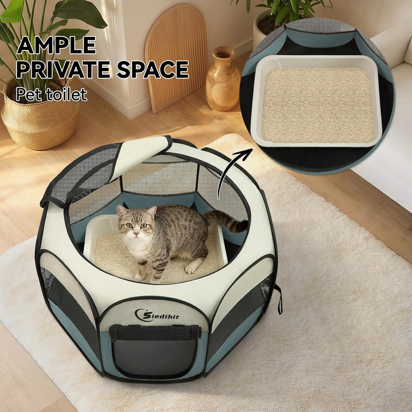 Portable Indoor/Outdoor Pet Playpen for Small Dogs, Cats, and Rabbits with Carrying Case - Grey, Small