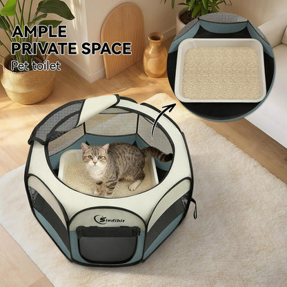 Portable Indoor/Outdoor Pet Playpen for Small Dogs, Cats, and Rabbits with Carrying Case - Grey, Small